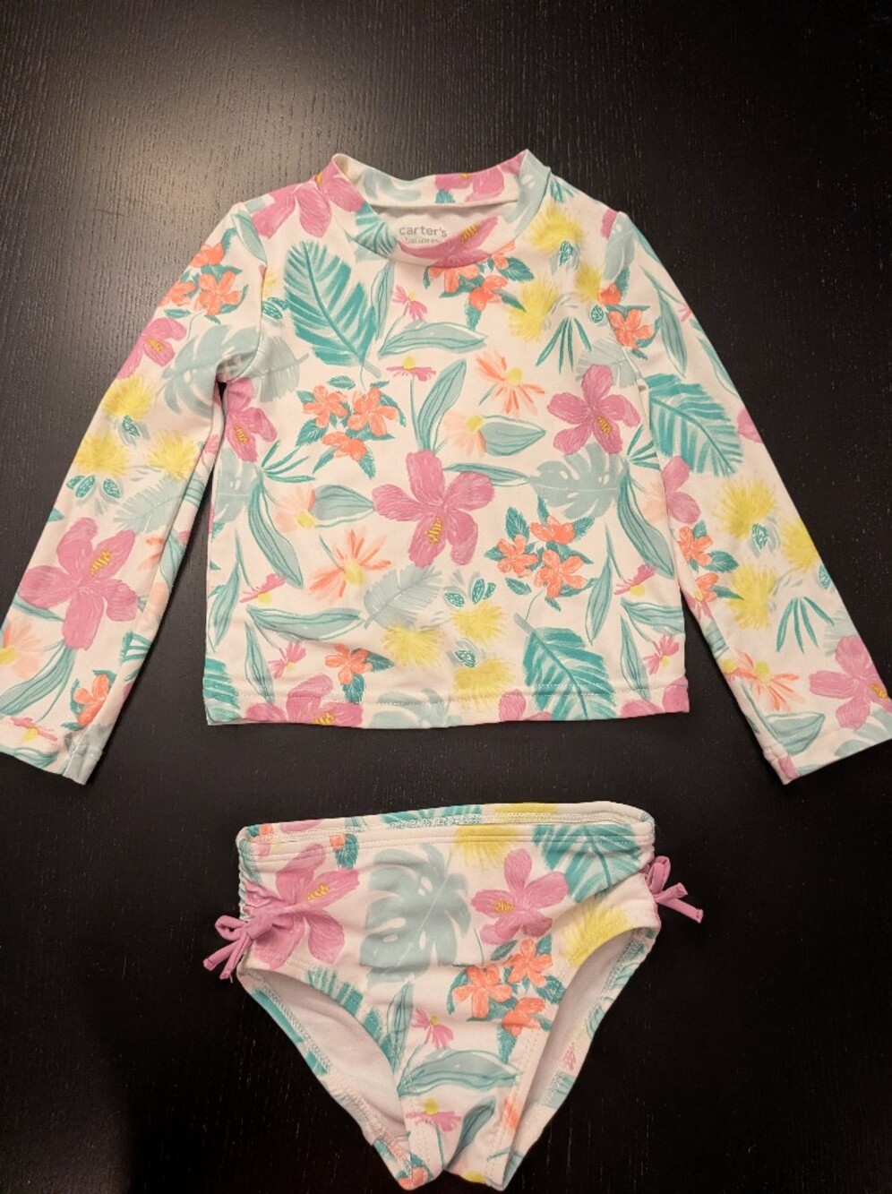 Carter's Girls Floral Long-Sleeve Swim Rashguard - Pink, Teal & Yellow